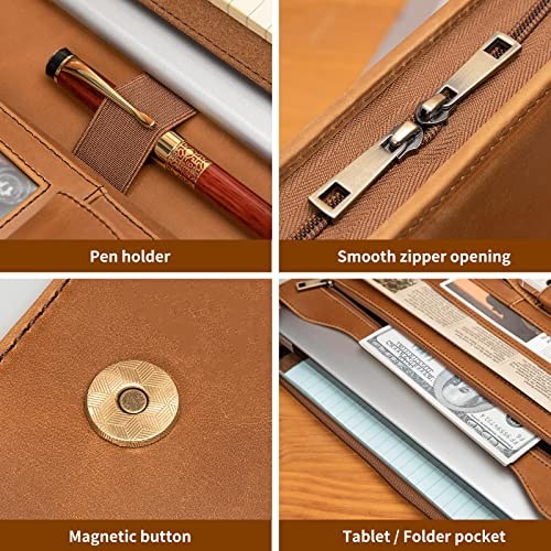 YIWEN Handmade Crazy-Horse Leather Padfolio Portfolio Case Business Organizer Tablet Folio Folder, Letter Size Notepad,Zippered Closure, Gift for Women & Men (Brown Upgraded Version, Non-Custom) - Image 4
