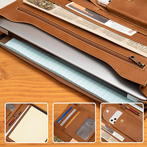 YIWEN Handmade Crazy-Horse Leather Padfolio Portfolio Case Business Organizer Tablet Folio Folder, Letter Size Notepad,Zippered Closure, Gift for Women & Men (Brown Upgraded Version, Non-Custom) - Image 5