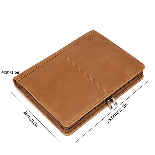 YIWEN Handmade Crazy-Horse Leather Padfolio Portfolio Case Business Organizer Tablet Folio Folder, Letter Size Notepad,Zippered Closure, Gift for Women & Men (Brown Upgraded Version, Non-Custom) - Image 2