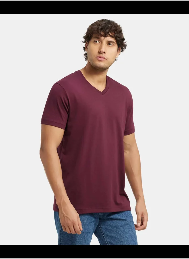 جوكي Jockey 2726 Men's Super Combed Cotton Rich Solid V Neck Half Sleeve T-Shirt