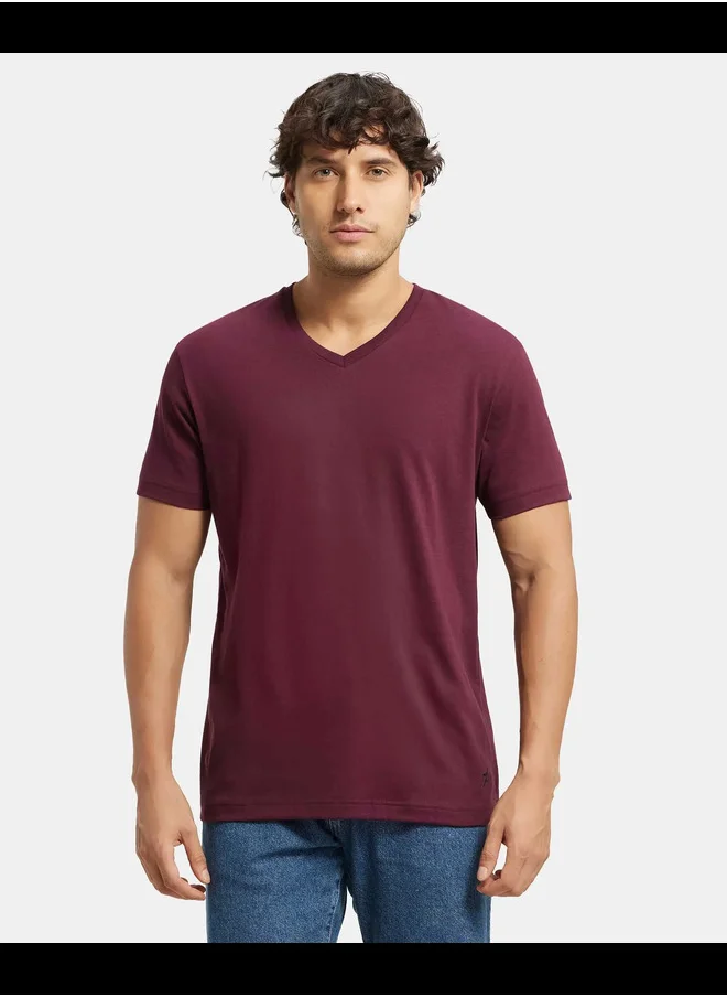 جوكي Jockey 2726 Men's Super Combed Cotton Rich Solid V Neck Half Sleeve T-Shirt