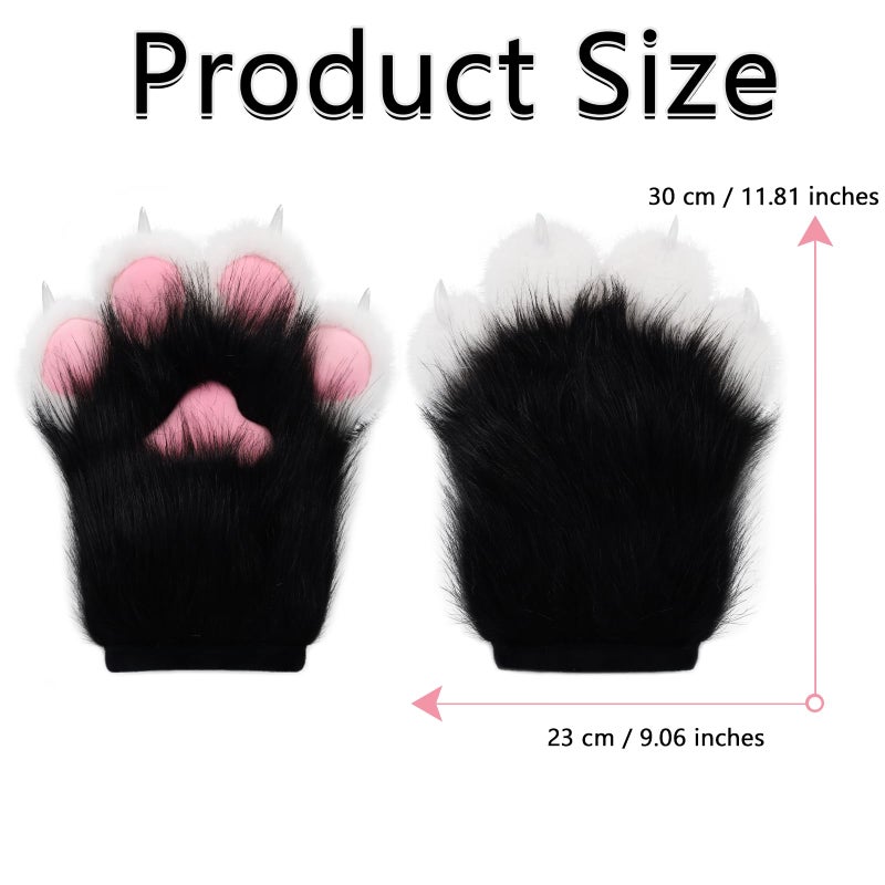 HAOAN Furry Faux Fur Fox Cat Paws Gloves Animal Fursuit Mittens Halloween Christmas Cosplay Costume Props - Image 3