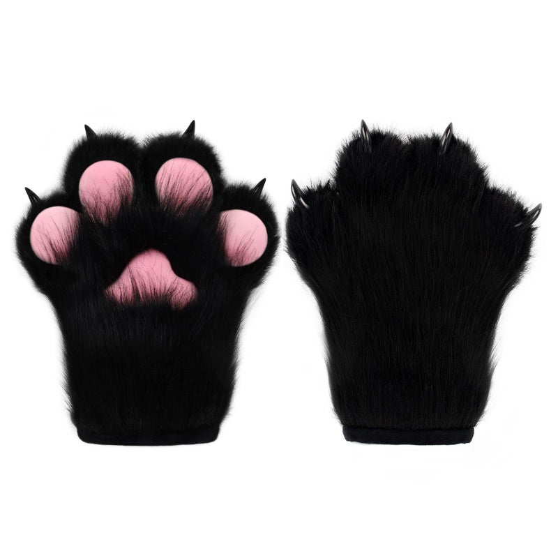 HAOAN Furry Faux Fur Fox Cat Paws Gloves Animal Fursuit Mittens Halloween Christmas Cosplay Costume Props - Image 1