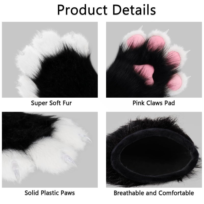HAOAN Furry Faux Fur Fox Cat Paws Gloves Animal Fursuit Mittens Halloween Christmas Cosplay Costume Props - Image 4