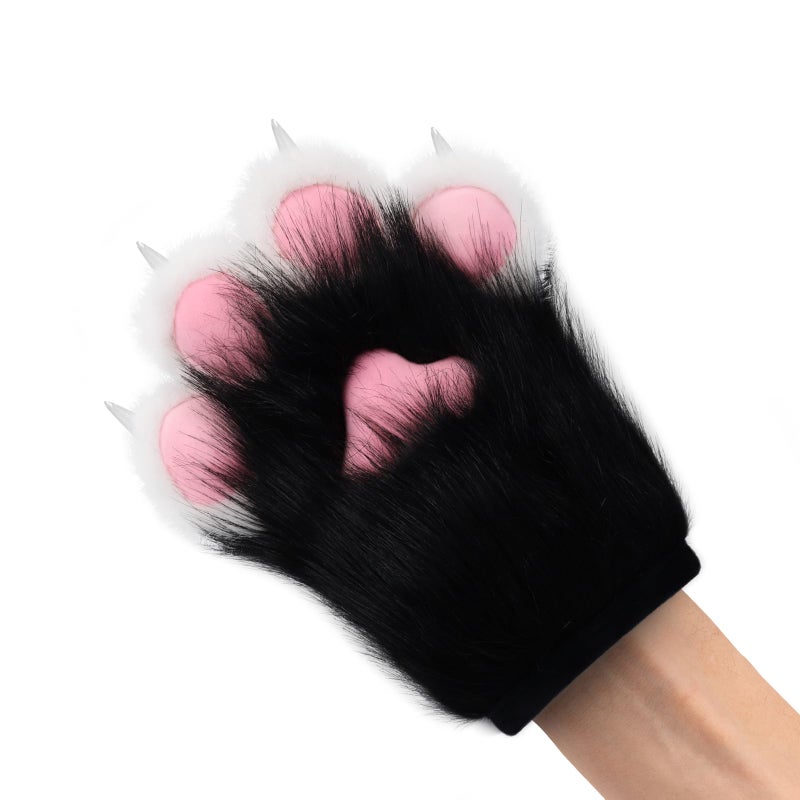 HAOAN Furry Faux Fur Fox Cat Paws Gloves Animal Fursuit Mittens Halloween Christmas Cosplay Costume Props - Image 2