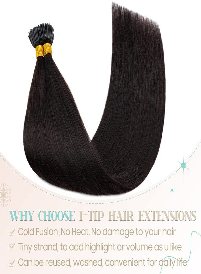 S-noilite I Tip Human Hair Extension for Women Keratin Glue Cold Fusion Stick Tip Remy Human Hair Piece Invisible Glue in Hair Extensions Full Head 100Strands/50g 16"- (#1B Natural Black) - Image 4