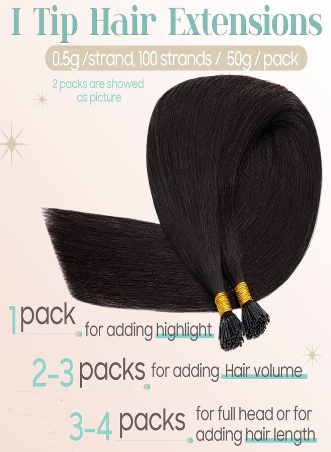 S-noilite I Tip Human Hair Extension for Women Keratin Glue Cold Fusion Stick Tip Remy Human Hair Piece Invisible Glue in Hair Extensions Full Head 100Strands/50g 16"- (#1B Natural Black) - Image 5
