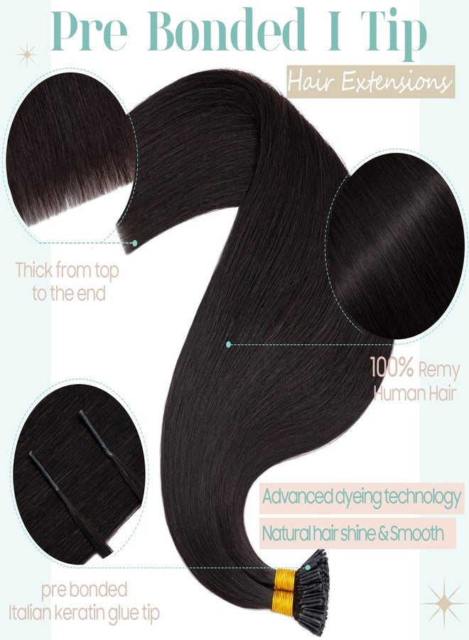 S-noilite I Tip Human Hair Extension for Women Keratin Glue Cold Fusion Stick Tip Remy Human Hair Piece Invisible Glue in Hair Extensions Full Head 100Strands/50g 16"- (#1B Natural Black) - Image 2