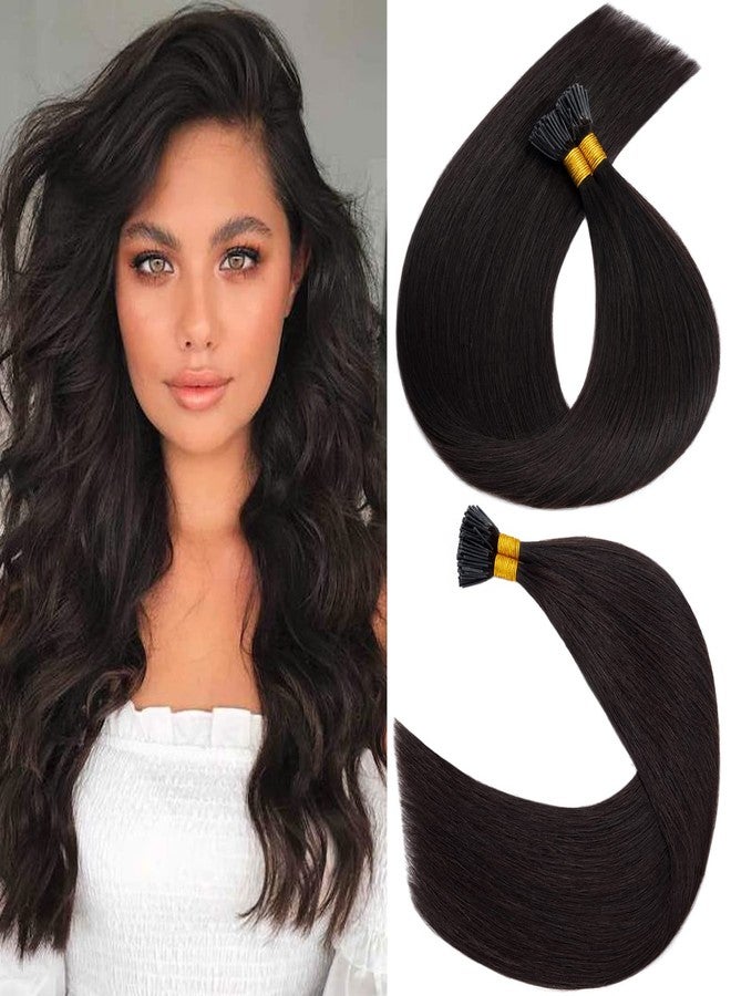 S-noilite I Tip Human Hair Extension for Women Keratin Glue Cold Fusion Stick Tip Remy Human Hair Piece Invisible Glue in Hair Extensions Full Head 100Strands/50g 16"- (#1B Natural Black) - Image 1