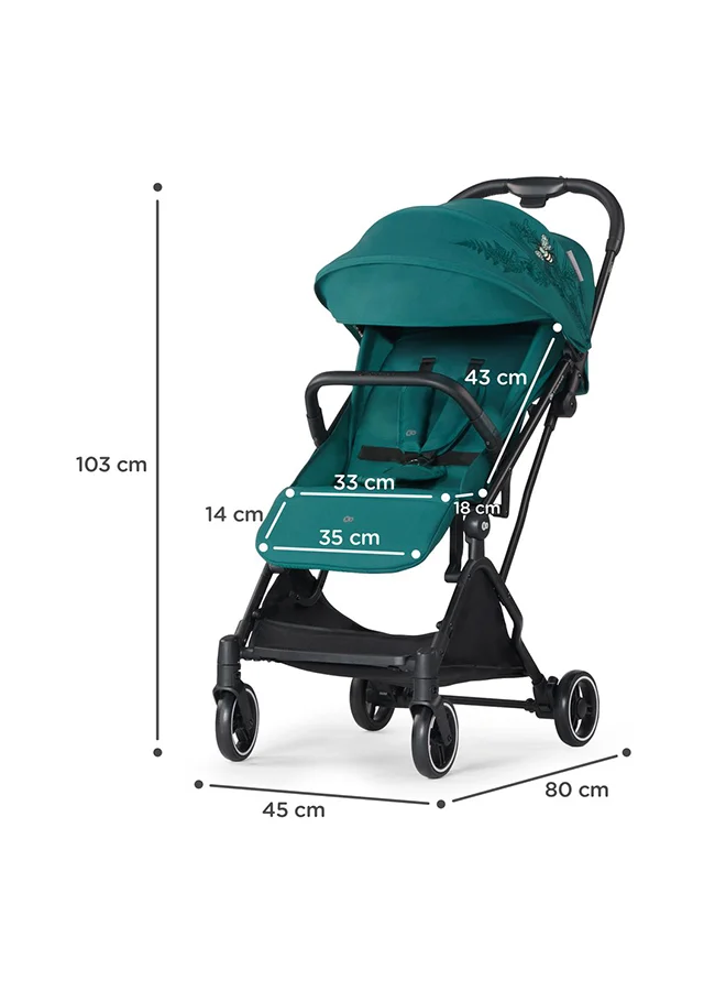 كيندركرافت Spacerowy Nubi Nature Vibes Stroller Green, Lightweight, Compact, One - Click Fold, With Cup Holder And Five - Point Safety Harness