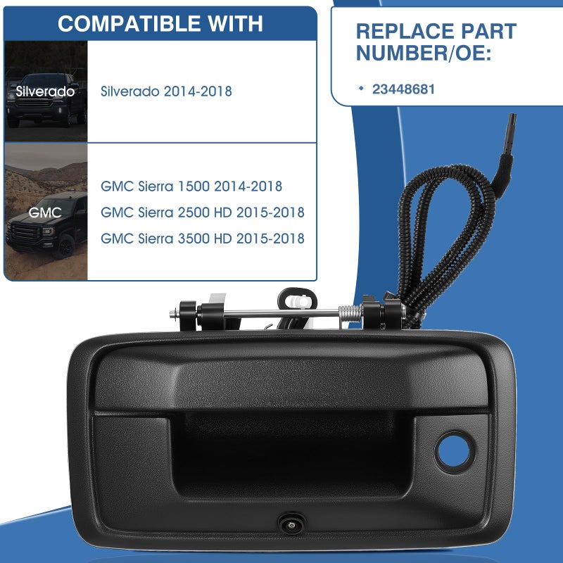 ACAUTO Tailgate Handle Backup Camera Fit for Chevy Silverado 2014-2018,Fit for GMC Sierra 2500HD 3500HD Canyon 2015-2018 Tailgate Reversing Rear View Park Assist Camera RCA Plug Replaces 23448681 - Image 2