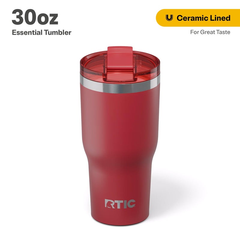 RTIC 30oz Essential Tumbler with Lid, Ceramic Lined, Insulated, Stainless Steel, Metal, Double Wall Vacuum-Insulation, Travel Cup for Iced Coffee, Tea, Hot and Cold Drink, Flag Red - Image 2
