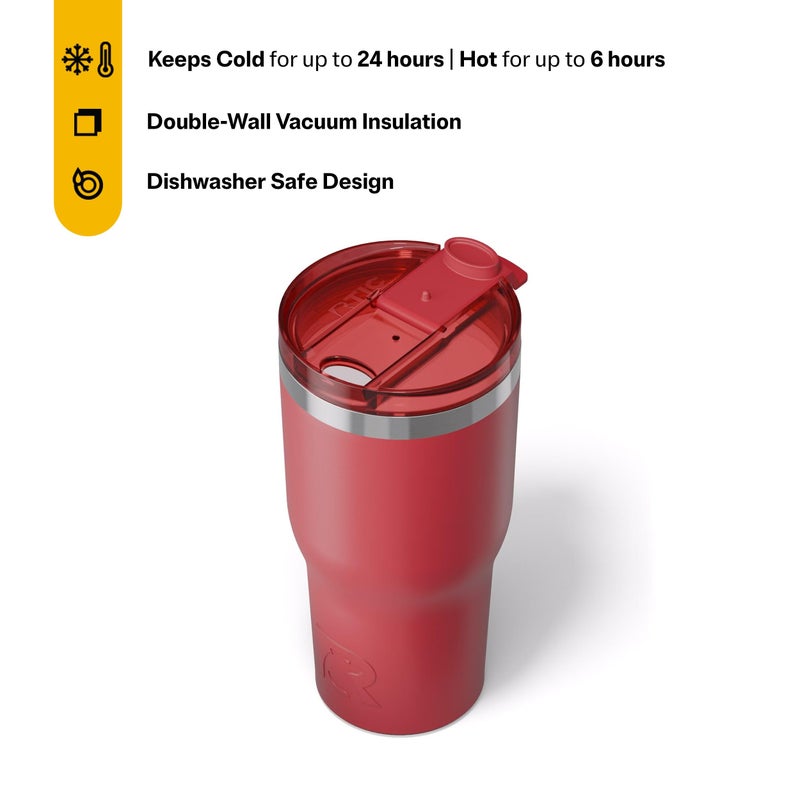 RTIC 30oz Essential Tumbler with Lid, Ceramic Lined, Insulated, Stainless Steel, Metal, Double Wall Vacuum-Insulation, Travel Cup for Iced Coffee, Tea, Hot and Cold Drink, Flag Red - Image 3