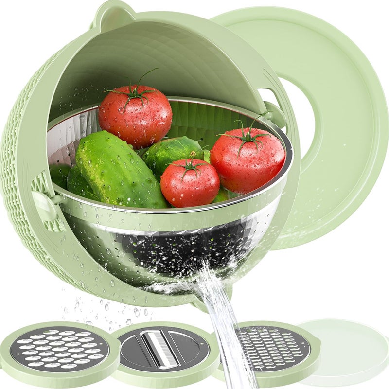 41 Colander with Bowl Set Strainers for Kitchen Food Strainers and Colanders Pasta Strainer Rice Strainer Fruit Cleaner Veggie Wash Salad Spinner Aesthetic Kitchen Essentials Green