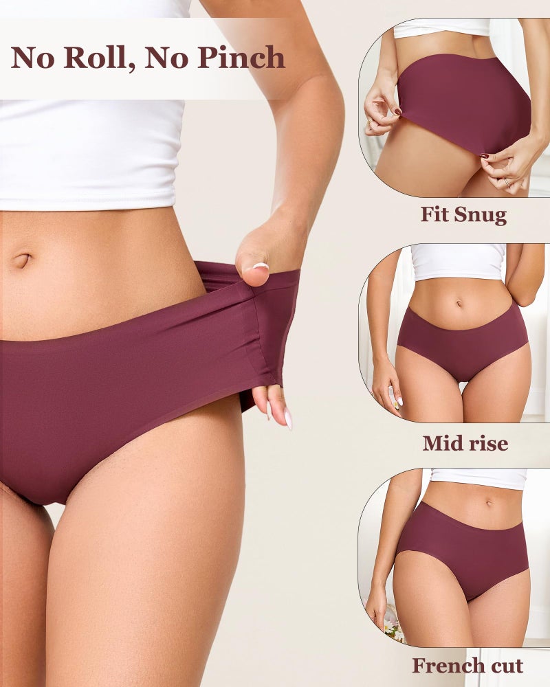 FINETOO 6 Pack Womens Seamless Underwear Full Coverage No Show Hipster Panties Mid Rise Stretchy Invisible Briefs - Image 3