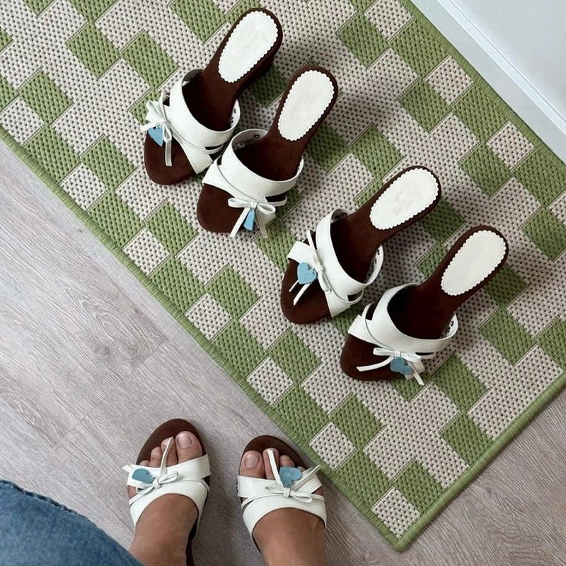 Women's White Wedge Sandals with Bow - Image 3