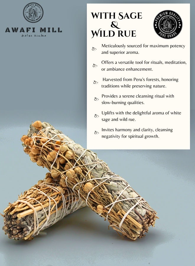 AWAFI MILL White Sage with Wild Rue Smudge Sticks - Pack of 3 - Image 5