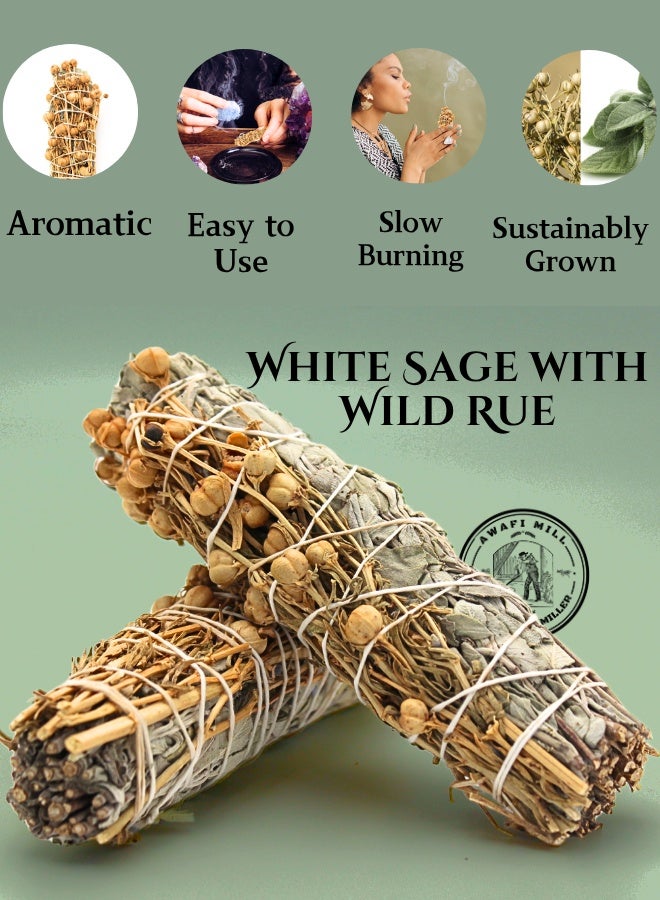 AWAFI MILL White Sage with Wild Rue Smudge Sticks - Pack of 3 - Image 3