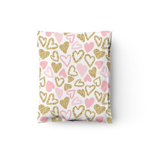 Pro Supply Global 10x13 (100) Pink and Gold Heart Valentine's Day Designer Poly Mailers Waterproof Self Sealing Tear Resistant Polymailers Shipping Envelopes Premium Printed Bags For Small Businesses - Image 5
