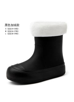 Generic Fashionable Waterproof Anti-Slip Womens Rain Boots Black [Cotton added]] 