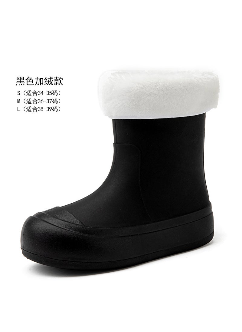 Generic Fashionable Waterproof Anti-Slip Womens Rain Boots Black [Cotton added]] 