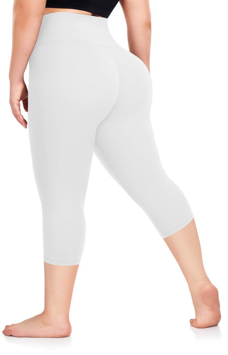 FULLSOFT Plus Size Capri Leggings for Women- XL-4XL High Waist Tummy Control Stretchy Workout Yoga Pants Plus Capris(White-Capri/XX-Large) - Image 1