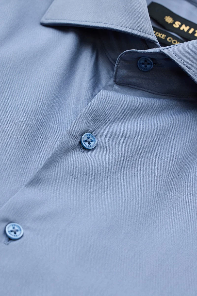 سنيتش Blue Solid Slim Fit Luxe Shirt