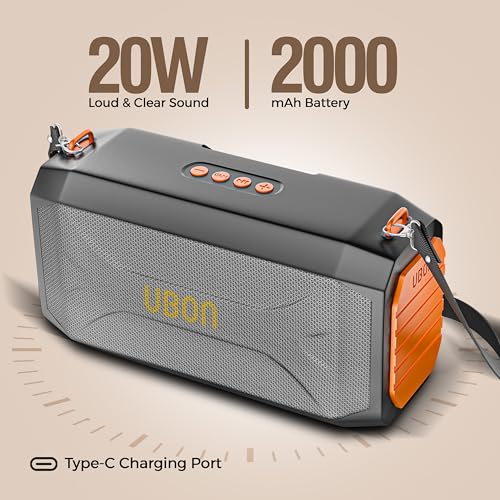 UBON SP95 20 Watt Wireless Party Speaker with 10 Hours Long Playtime | 2000 mAh Battery | Surround Sound, Multple Connectivity - TF Card, BTV5.3, Aux, Portable Speakers (Black) - Image 2