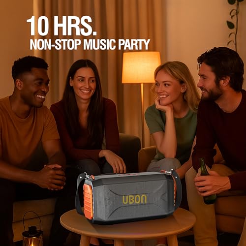 UBON SP95 20 Watt Wireless Party Speaker with 10 Hours Long Playtime | 2000 mAh Battery | Surround Sound, Multple Connectivity - TF Card, BTV5.3, Aux, Portable Speakers (Black) - Image 3
