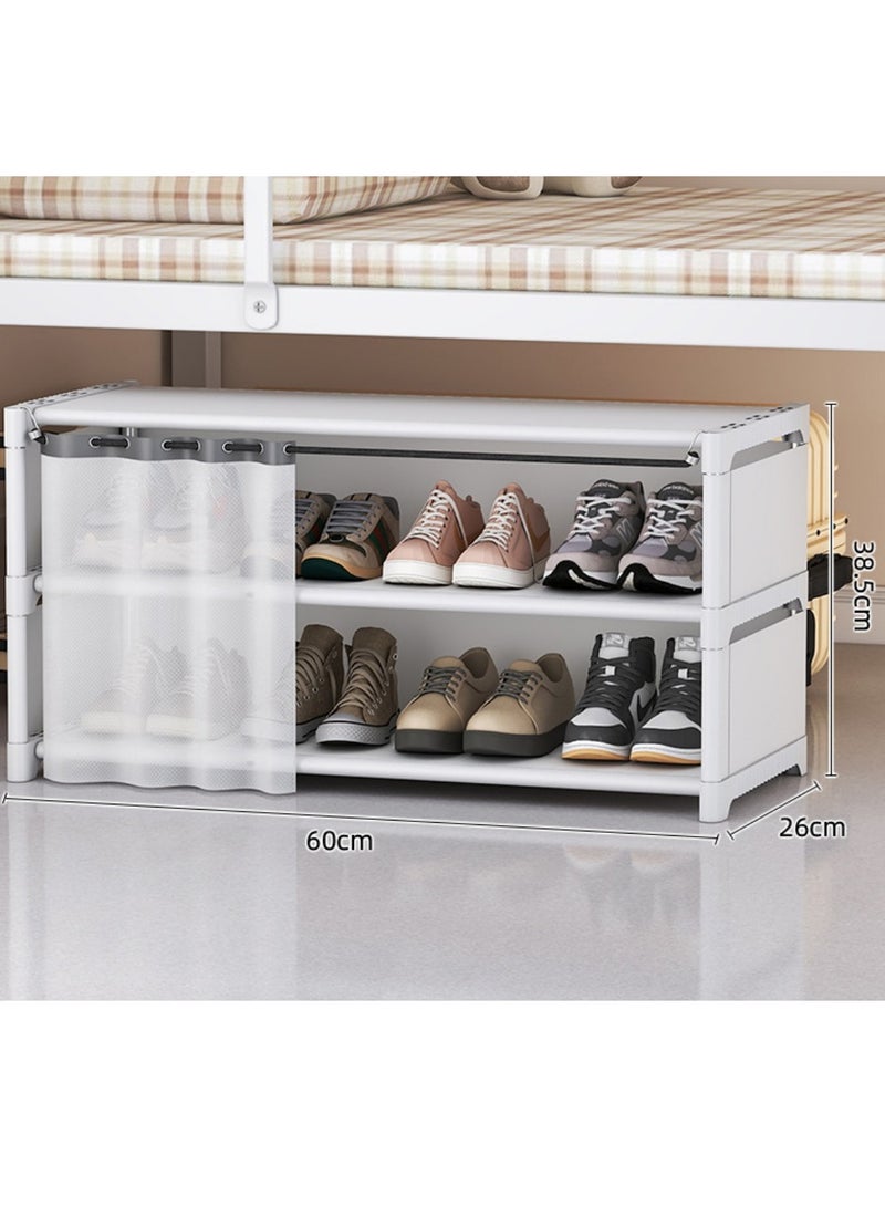 XiuWoo 2-Tier Shoe Rack Storage Space Saver Shoe Organizer Shelves With Dustproof Curtain For Home Dormitory Apartment Entryway Living Room Bedroom Under Bed - Image 5