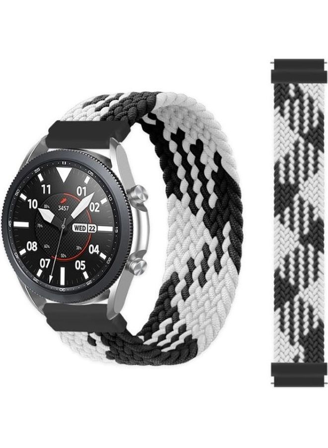 NIBEMINENT Adjustable Nylon Braided Replacement Watchband For Samsung Galaxy Watch 3 45mm Black/White  - Image 1