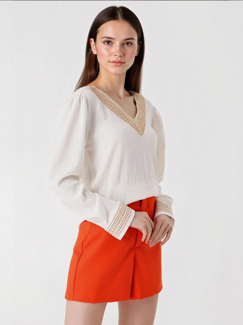 BIG DART BDART Embroidered Textured V-Neck Blouse