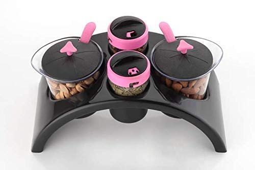 QUALIZA Multipurpose Pickle Plastic Set for Dining SpiceMasala Storage Jar with Lids and Tray Holder for Dining Table 4 SetStand 1 Piece Condiment Set with multicolour - Image 2