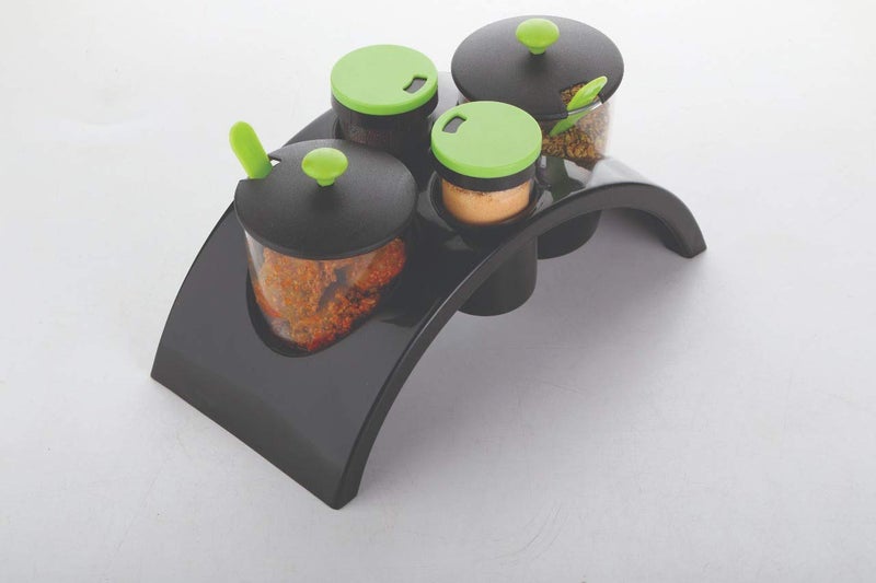 QUALIZA Multipurpose Pickle Plastic Set for Dining SpiceMasala Storage Jar with Lids and Tray Holder for Dining Table 4 SetStand 1 Piece Condiment Set with multicolour - Image 3