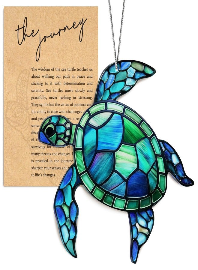 DINIZON Sea Turtle Acrylic Suncatcher Ornament with Story Card, Sea Turtle Gifts for Women, Beach Gifts for Women, Beach Christmas Ornaments for Tree, White Elephant Presents for Friendship (Blue Sea) - Image 1