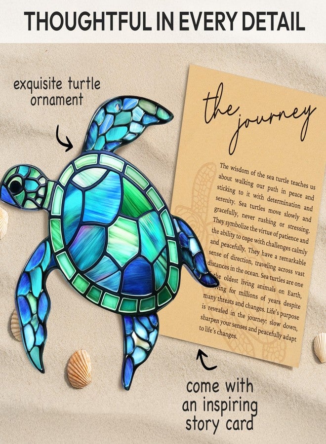 DINIZON Sea Turtle Acrylic Suncatcher Ornament with Story Card, Sea Turtle Gifts for Women, Beach Gifts for Women, Beach Christmas Ornaments for Tree, White Elephant Presents for Friendship (Blue Sea) - Image 4