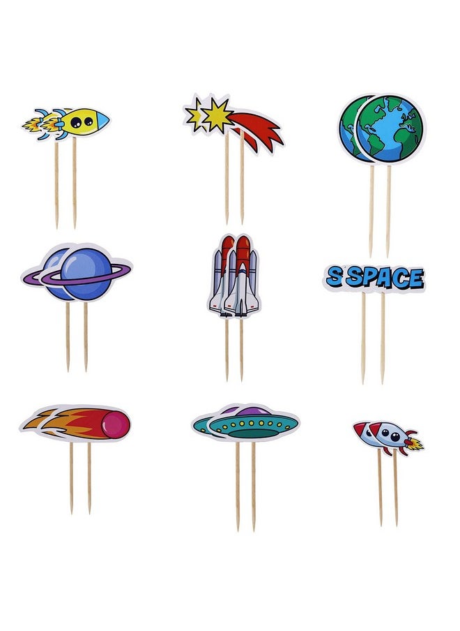 Confetti Confetti! 24 PCS Outer Space Cupcake Toppers Planet Party Supplies Birthday Decorations Rocket Astronaut Cupcake Decoration Outer Space Spaceship Themed Kids Children Party Supplies  - Image 4