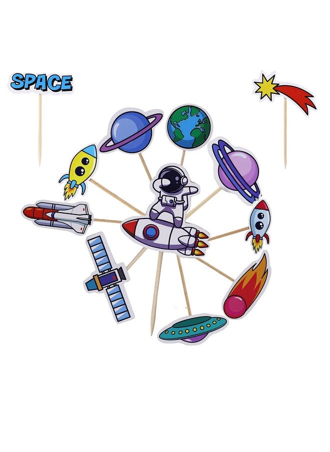 Confetti Confetti! 24 PCS Outer Space Cupcake Toppers Planet Party Supplies Birthday Decorations Rocket Astronaut Cupcake Decoration Outer Space Spaceship Themed Kids Children Party Supplies  - Image 3