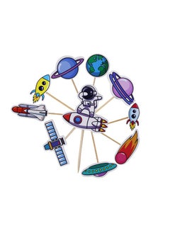 Confetti Confetti! 24 PCS Outer Space Cupcake Toppers Planet Party Supplies Birthday Decorations Rocket Astronaut Cupcake Decoration Outer Space Spaceship Themed Kids Children Party Supplies  - Image 1