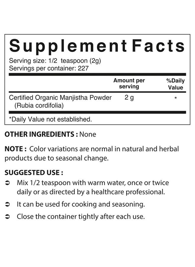 Nova Nutritions Ritions Certified Organic Manjistha Powder 16 Oz (454 Gm) - Image 3