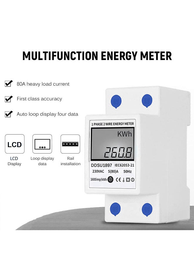 Generic - Digital Electric Energy Meter Single Phase DIN Rail Electricity Meter One Phase Two Wire Multifunction Electrical Meter - Image 1