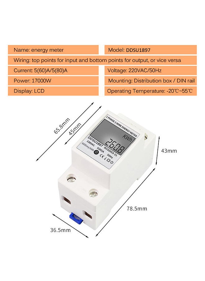 Generic - Digital Electric Energy Meter Single Phase DIN Rail Electricity Meter One Phase Two Wire Multifunction Electrical Meter - Image 1