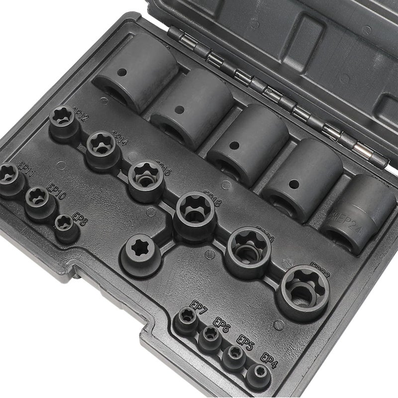 DPTOOL External Torx Plus Socket Set 6 Point EP Socket EP4, EP5, EP6, EP7, EP8, EP10, EP11, EP12, EP14, EP16, EP18, EP20, EP22, EP24, EP26, EP28, EP30, EP32 with 1/2'' 3/8'' 1/4'' Dr E-Torx Plus Sockets 19pc - Image 1