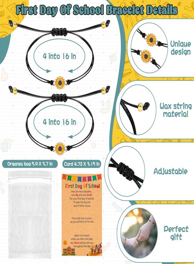 EOBOH Back to School Bracelet Mommy and Me, Sunflower First Day of School Bracelet, Preschool Black Matching Wish Bracelets, Adjustable Bracelet Mother Daughter for School Boys Girls Stuff Supplies - Image 2