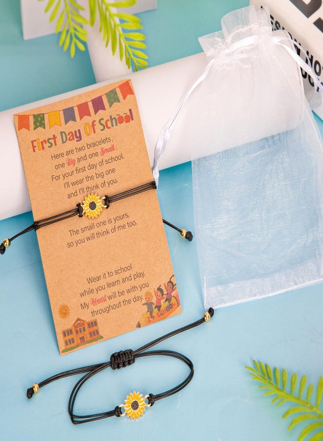 EOBOH Back to School Bracelet Mommy and Me, Sunflower First Day of School Bracelet, Preschool Black Matching Wish Bracelets, Adjustable Bracelet Mother Daughter for School Boys Girls Stuff Supplies - Image 4