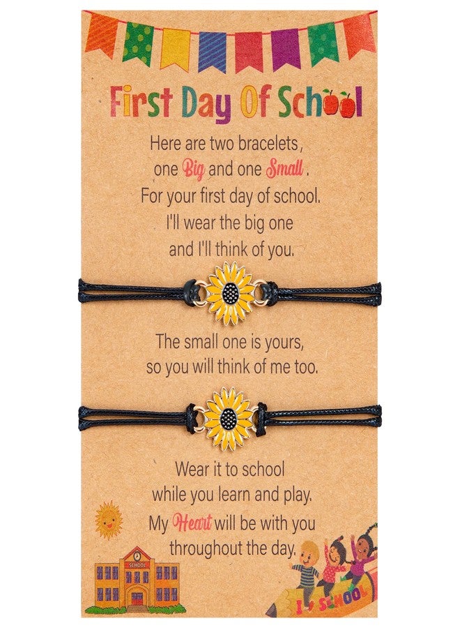EOBOH Back to School Bracelet Mommy and Me, Sunflower First Day of School Bracelet, Preschool Black Matching Wish Bracelets, Adjustable Bracelet Mother Daughter for School Boys Girls Stuff Supplies - Image 1