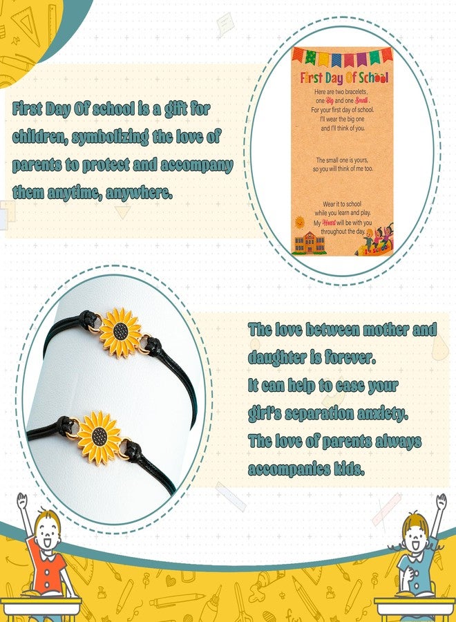 EOBOH Back to School Bracelet Mommy and Me, Sunflower First Day of School Bracelet, Preschool Black Matching Wish Bracelets, Adjustable Bracelet Mother Daughter for School Boys Girls Stuff Supplies - Image 3