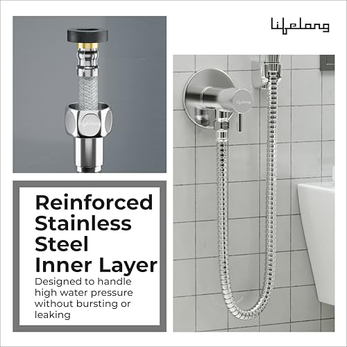 Lifelong 1 metre Jet Spray Hose Pipe for Toilet | Inner & Outer 304 Stainless Steel Health Faucet Connector | Flexible, Durable & Leakproof with Brass Screw Fittings | Ideal for Hand Showers & Bidets - Image 3