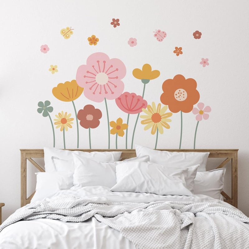 Zonon 6 Pcs Flowers Wall Decals Stickers Vinyl Removable Peel and Stick Colorful Dragonflies Floral Wall Murals Decor for Bedroom Living Room Nursery(Cute) - Image 5