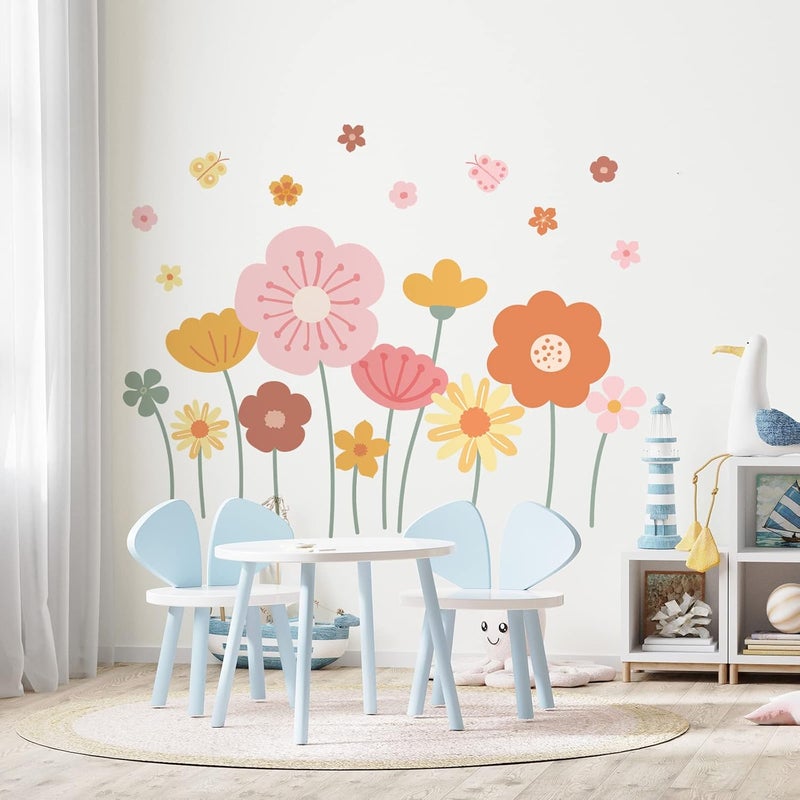 Zonon 6 Pcs Flowers Wall Decals Stickers Vinyl Removable Peel and Stick Colorful Dragonflies Floral Wall Murals Decor for Bedroom Living Room Nursery(Cute) - Image 1